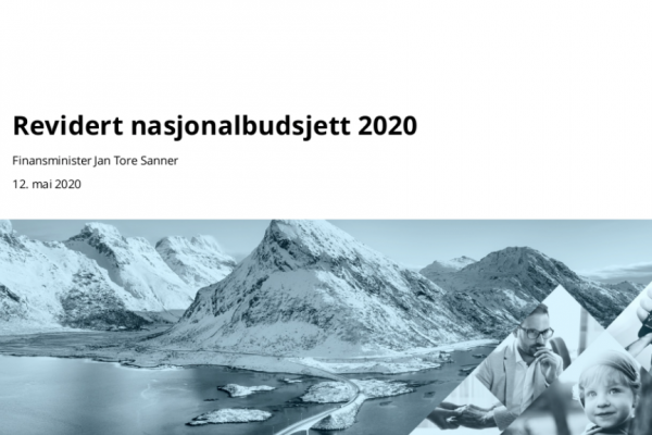 Skjermbilde fra regjeringens pressekonferanse om revidert nasjonalbudsjett 2020